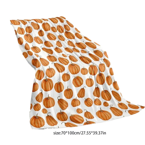Couverture réversible douce en maille orange automnale, motif citrouille 2
