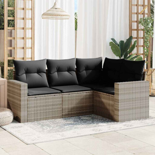 VidaXL vidaXL 4-tlg. Garten-Sofagarnitur mit Kissen Hellgrau Poly Rattan 1