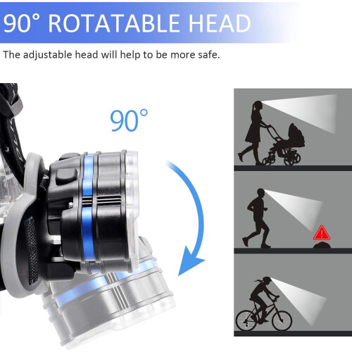 Lampe frontale rechargeable à 8 LED, 18 000 lm, étanche, rouge 2
