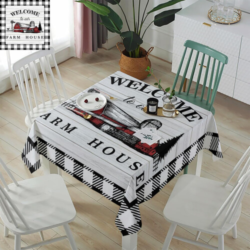 Toalha de mesa retangular impermeável de 152 x 152 cm (60 x 60 polegadas), poliéster estilo fazenda com estampa xadrez de búfalo, textura 1