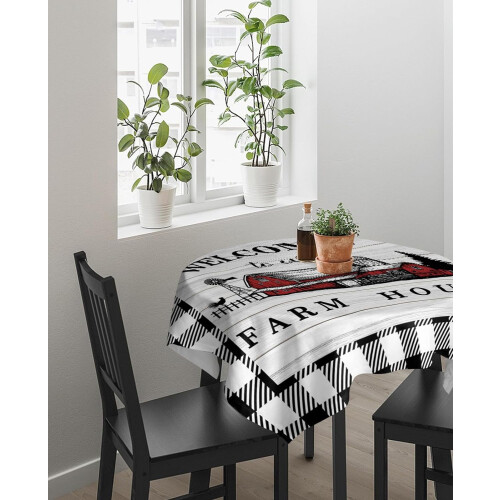 Toalha de mesa retangular impermeável de 152 x 152 cm (60 x 60 polegadas), poliéster estilo fazenda com estampa xadrez de búfalo, textura 2