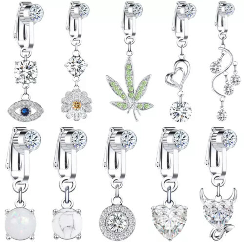 Fake Belly Button Ring Non-Piercing CZ Dangle Navel Jewelry 1