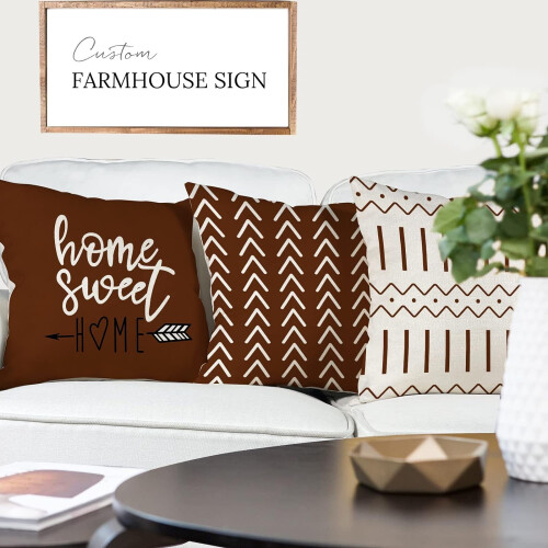 Fodere per cuscini 45x45 cm, set da 4, moderne fodere decorative per cuscini da divano, letto e auto (caffè) 1