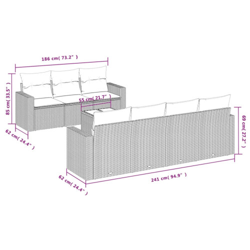 VidaXL vidaXL 8-tlg. Garten-Sofagarnitur mit Kissen Hellgrau Poly Rattan 2