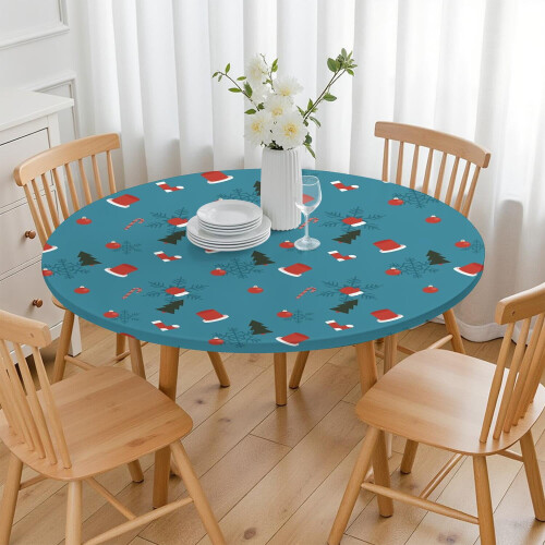 Toalha de mesa redonda com estampa de floco de neve e borda elástica, 112 cm (44 polegadas), resistente e ideal para o Natal, Ano Novo e outras 2