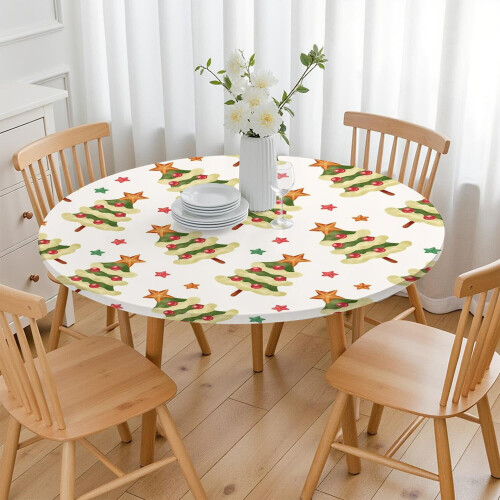 Toalha de mesa redonda de Natal de 52 polegadas com borda elástica – Jantar de Natal elegante 2