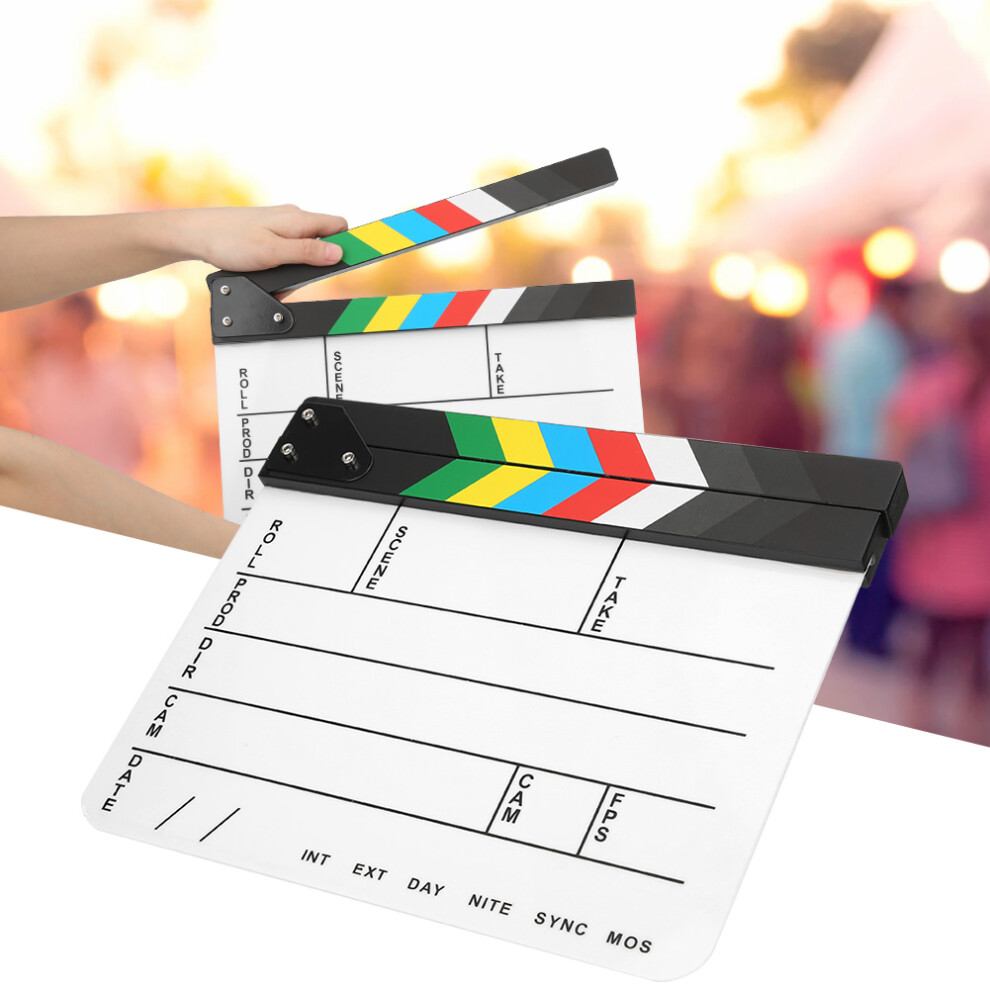 30X25cm Acrylic Movie Clapperboard For Film & Photography – Colorful Stripes White 8311391933481