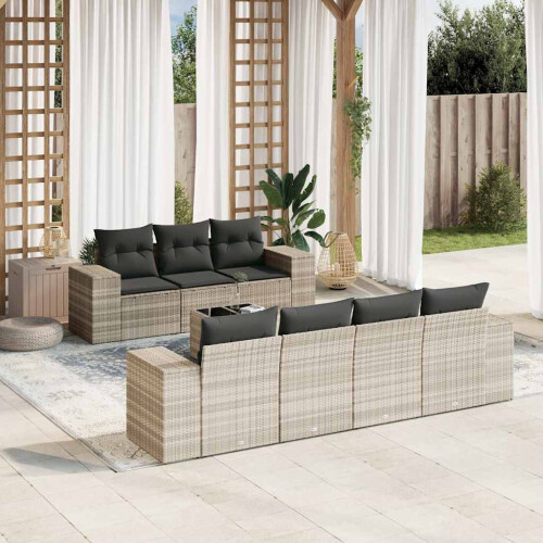 VidaXL vidaXL 8-tlg. Garten-Sofagarnitur mit Kissen Hellgrau Poly Rattan 1