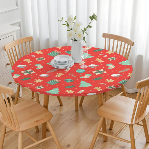 Toalha de mesa redonda de Natal de 112 cm (44 polegadas) com bainha elástica para um ajuste seguro e proteção dos móveis. 2