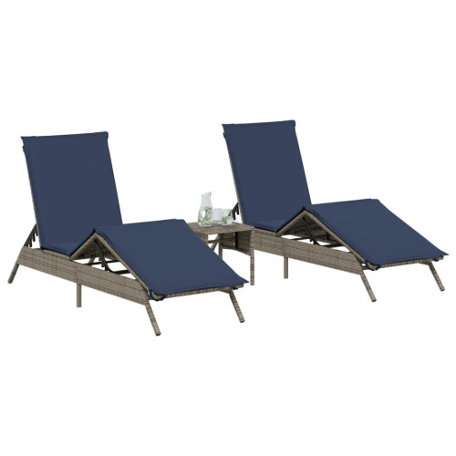 VidaXL vidaXL Sonnenliegen 2 Stk. mit Tisch Grau Poly Rattan 2