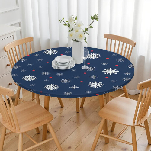Elegant, elastisk rund duk til julemiddagen, elastiske kanter passer til bord opptil 132 cm med perfekt tilpasset passform. 2