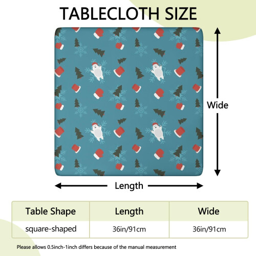 Toalha de mesa natalina elástica para mesas quadradas de 91x91 cm (36x36 polegadas), com superfície resistente a rugas e borda elástica para um 1