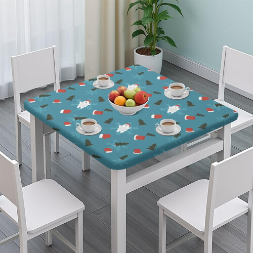 Toalha de mesa natalina elástica para mesas quadradas de 91x91 cm (36x36 polegadas), com superfície resistente a rugas e borda elástica para um 2