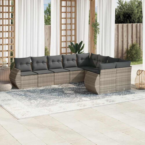 VidaXL vidaXL 9-tlg. Garten-Sofagarnitur mit Kissen Hellgrau Poly Rattan 1