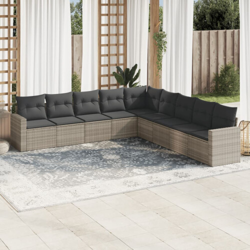 VidaXL vidaXL 9-tlg. Garten-Sofagarnitur mit Kissen Hellgrau Poly Rattan 1