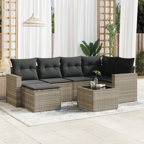 VidaXL vidaXL 7-tlg. Garten-Sofagarnitur mit Kissen Hellgrau Poly Rattan 1