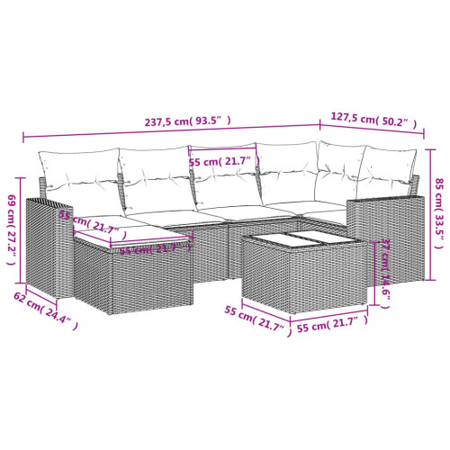 VidaXL vidaXL 7-tlg. Garten-Sofagarnitur mit Kissen Hellgrau Poly Rattan 2