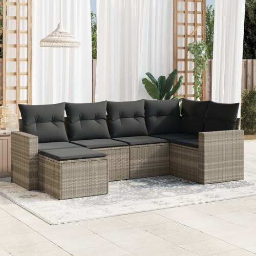 VidaXL vidaXL 6-tlg. Garten-Sofagarnitur mit Kissen Hellgrau Poly Rattan 1