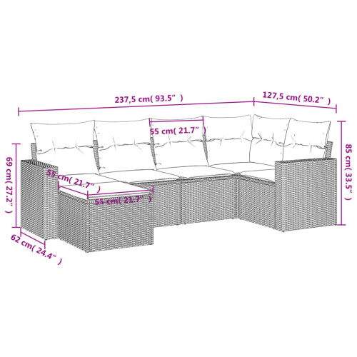 VidaXL vidaXL 6-tlg. Garten-Sofagarnitur mit Kissen Hellgrau Poly Rattan 2