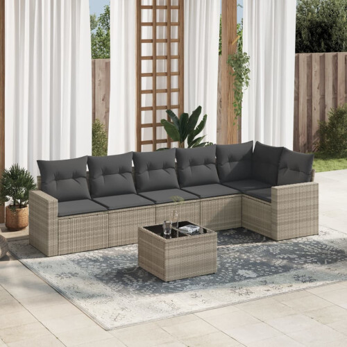 VidaXL vidaXL 7-tlg. Garten-Sofagarnitur mit Kissen Hellgrau Poly Rattan 1
