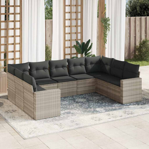 VidaXL vidaXL 9-tlg. Garten-Sofagarnitur mit Kissen Hellgrau Poly Rattan 1