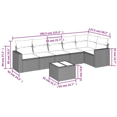 VidaXL vidaXL 7-tlg. Garten-Sofagarnitur mit Kissen Hellgrau Poly Rattan 2