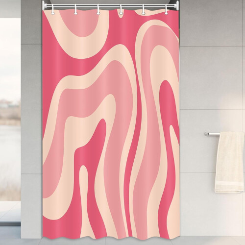 Χαριτωμένο σετ κουρτινών μπάνιου Pink's Abstract Cut με γάντζους, αξεσουάρ μπάνιου Retro Boho, 1