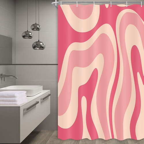 Χαριτωμένο σετ κουρτινών μπάνιου Pink's Abstract Cut με γάντζους, αξεσουάρ μπάνιου Retro Boho, 2