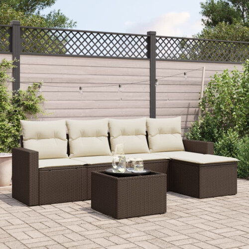 VidaXL vidaXL 6-tlg. Garten-Sofagarnitur mit Kissen Braun Poly Rattan 1
