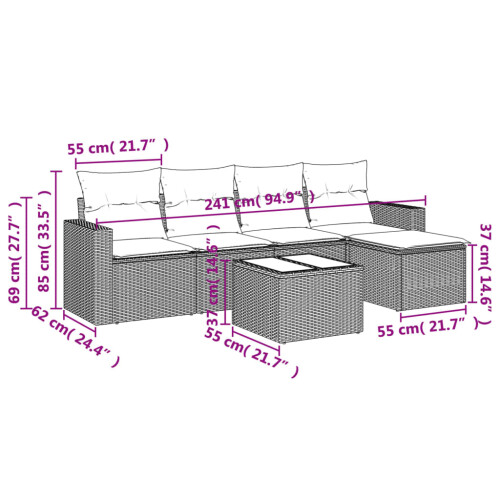 VidaXL vidaXL 6-tlg. Garten-Sofagarnitur mit Kissen Braun Poly Rattan 2