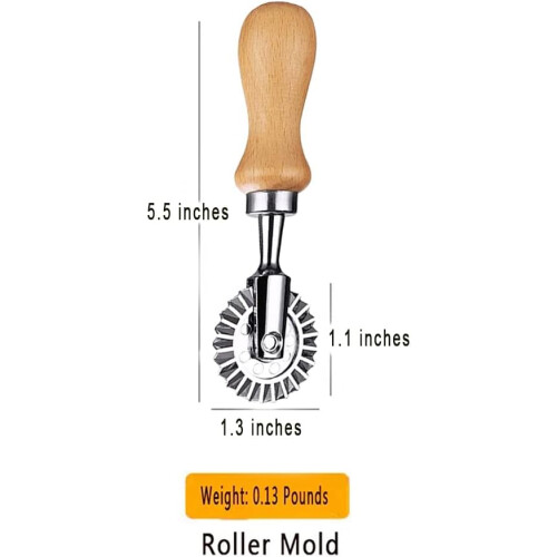 1.3" Pasta Cutter Roller with Wooden Handle, Fluted Edge for Baking 1