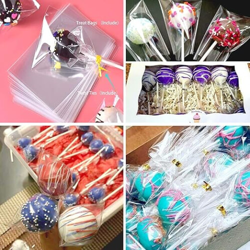 Kit da 300 pezzi per cake pop con bastoncini e involucri, sacchetti e fascette dorate. 2