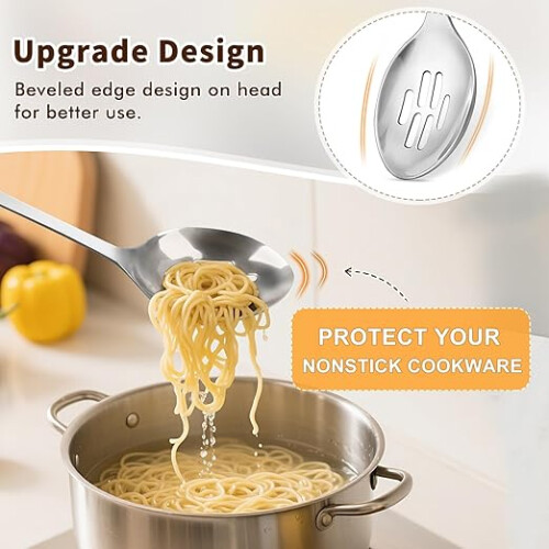 2-Piece Stainless Steel Cooking Spoon Set, Solid & Slotted, Heavy Duty 2