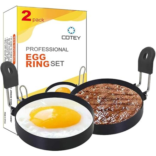 2-Pack Egg Rings, 3.5" Round Mold with Silicone Handle for Frying 1