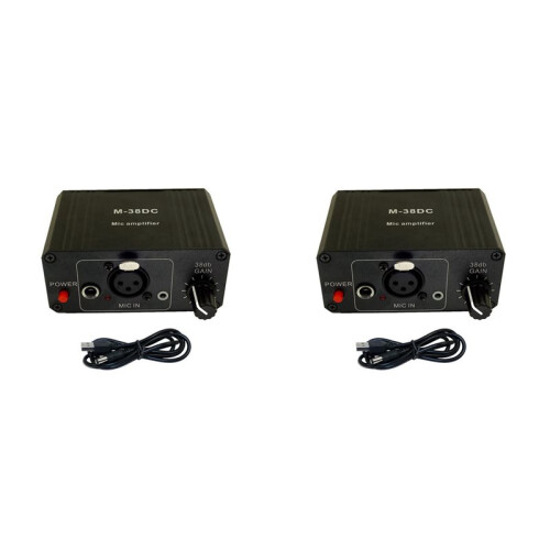 2X Microphone Preamp High Gain 48V Phantom Power XLR Output Mic Preamplifier for Dynamic and Condenser Microphone