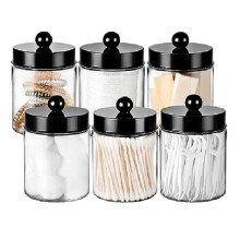 6-Pack Wattenstaafjescontainers voor Badkamer, Make- Organizer voor op Het Aanrecht en Flessen van Helder Glas