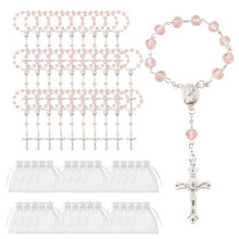 30er-Pack Tauf-Rosenkränze, -Rosenkränze, Taufgeschenke für Auto-Rückspiegel, Hochzeiten, Erstkommuniongeschenk, Rosa