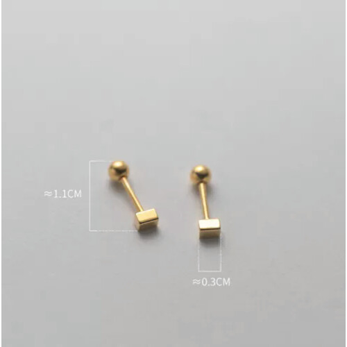 Solid Sterling 925 Silver Cube Stud Earrings Screw Backs-Gold 2