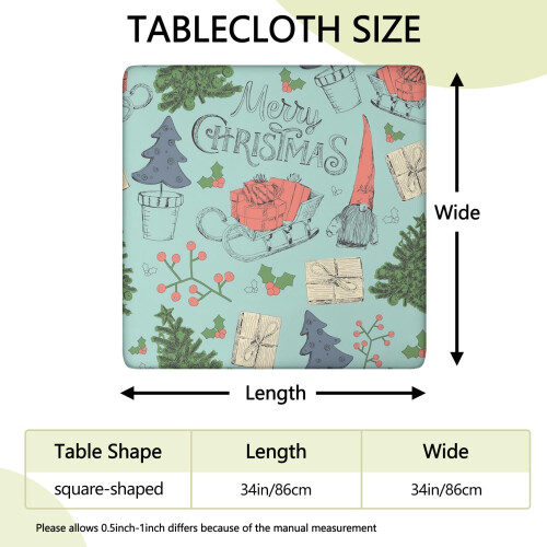 Toalha de mesa elástica com tema natalino para mesas quadradas de 86x86 cm (34x34 polegadas), feita de elastano premium que resiste a rugas e 1