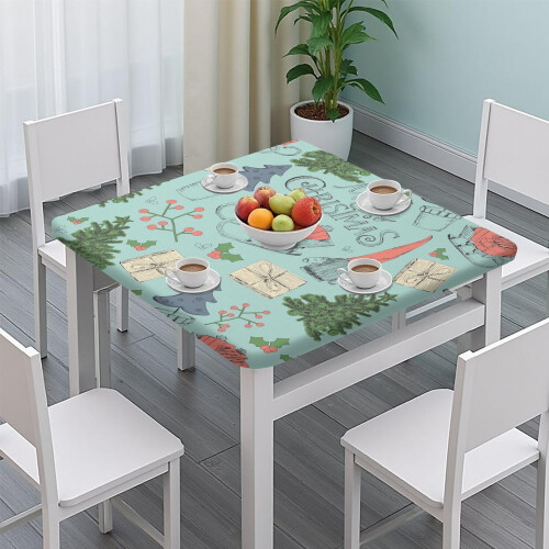 Toalha de mesa elástica com tema natalino para mesas quadradas de 86x86 cm (34x34 polegadas), feita de elastano premium que resiste a rugas e 2
