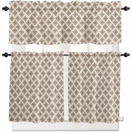 Brown Kitchen Curtains Set with Valances 24 inch 1