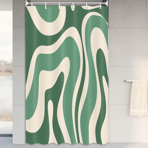 Χαριτωμένο σετ κουρτινών μπάνιου Green70s Abstract Waterfall (36x72") με γάντζους – Αξεσουάρ 1