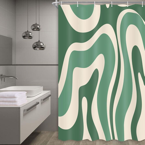 Χαριτωμένο σετ κουρτινών μπάνιου Green70s Abstract Waterfall (36x72") με γάντζους – Αξεσουάρ 2