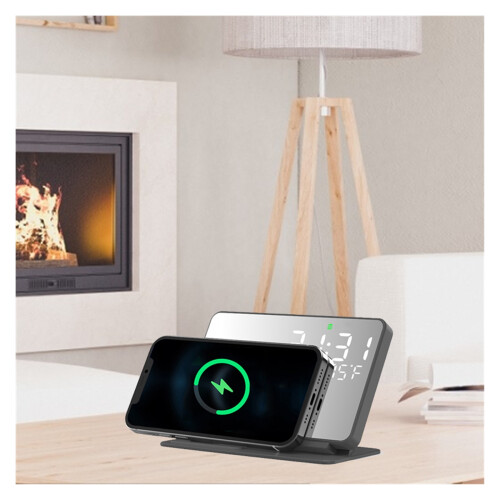 2 In 1 Wireless Charging Time Display Alarm Clock Clock 15W Thermometer Wireless Charging 2