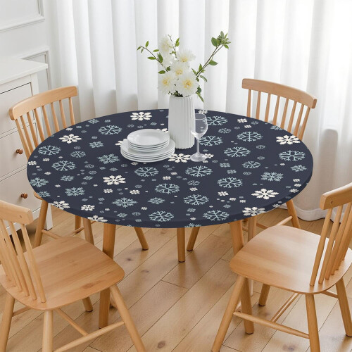 Toalha de mesa redonda com borda elástica para celebrações sazonais, 52 polegadas, resistente e ideal para proteção e elegância no jantar de 2