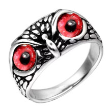 Men's Women's Vintage Animal Owl Head Gothic Biker Gemstone Ring Silver Red Size 11
