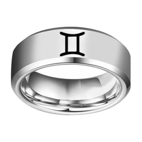 Stainless Steel 12 Zodiac Constellation Ring Size 8