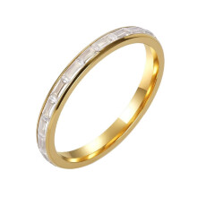 Men's and Women's Stainless Steel 2MM Personality Simplicity Novelty with Rhinestones Ring Gold White Size 8