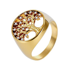 Men's Women's Stainless Steel Classic Tree of Life with Rhinestones Ring Gold Size 5
