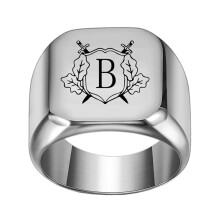 Stainless Steel Personalized Square Initial Alphabet A to Z Ring for Men Women Silver B Size 11